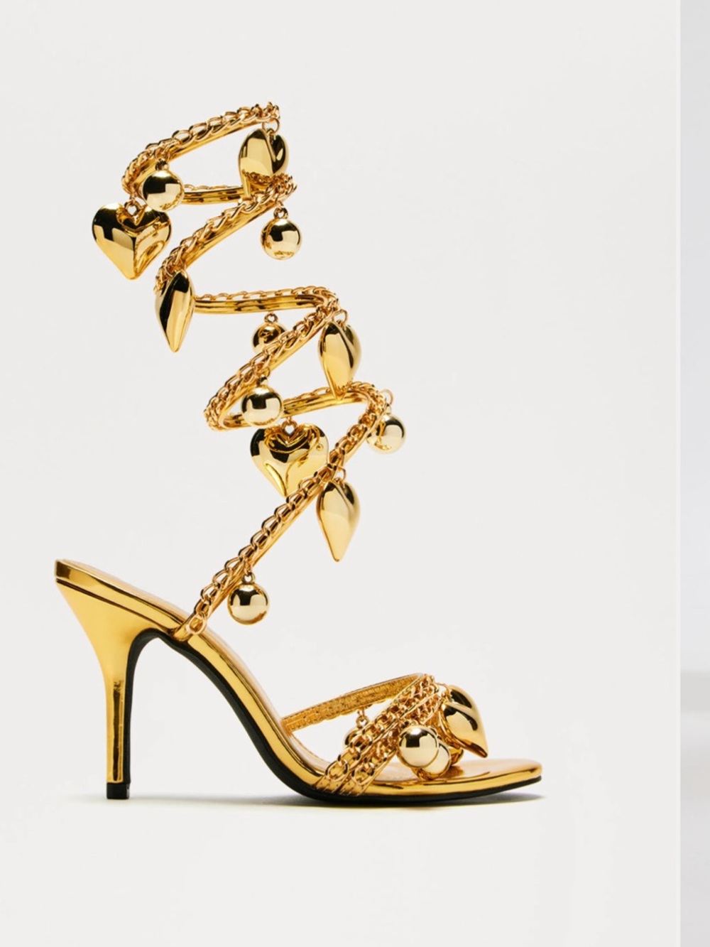 FN Gold Wrap-Up Heels with Heart and Charm Details